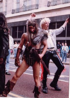 Mike bravely ignores the vicious taunting of the 'Punk Monster' - London Forbidden Planet opening.