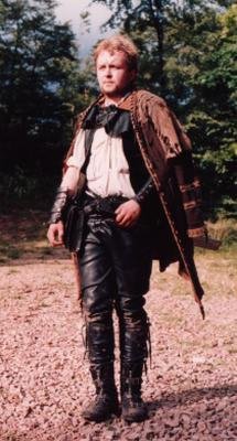 Mr Basham modelling this year's look in black leather with a casually thrown shoulder coat.